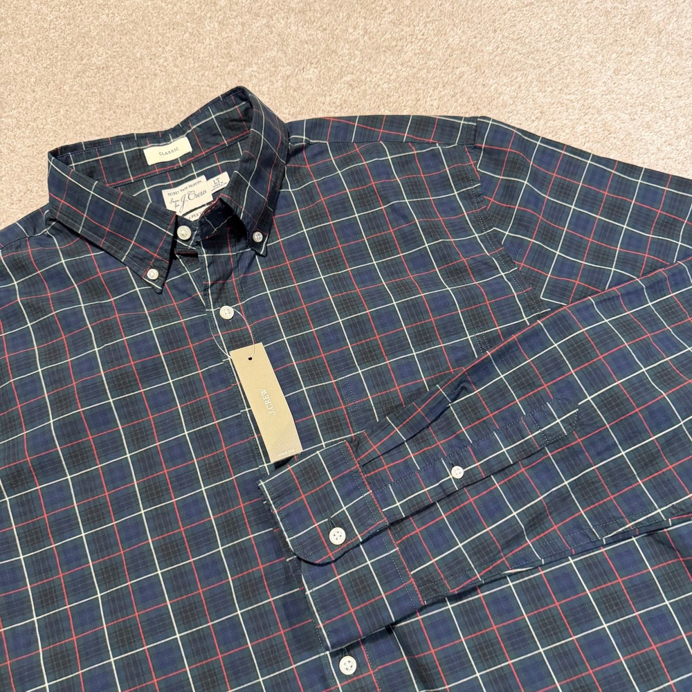 J.Crew Button Down Shirt Mens LT Blue Plaid Secret Wash Cotton Classic Fit NWT